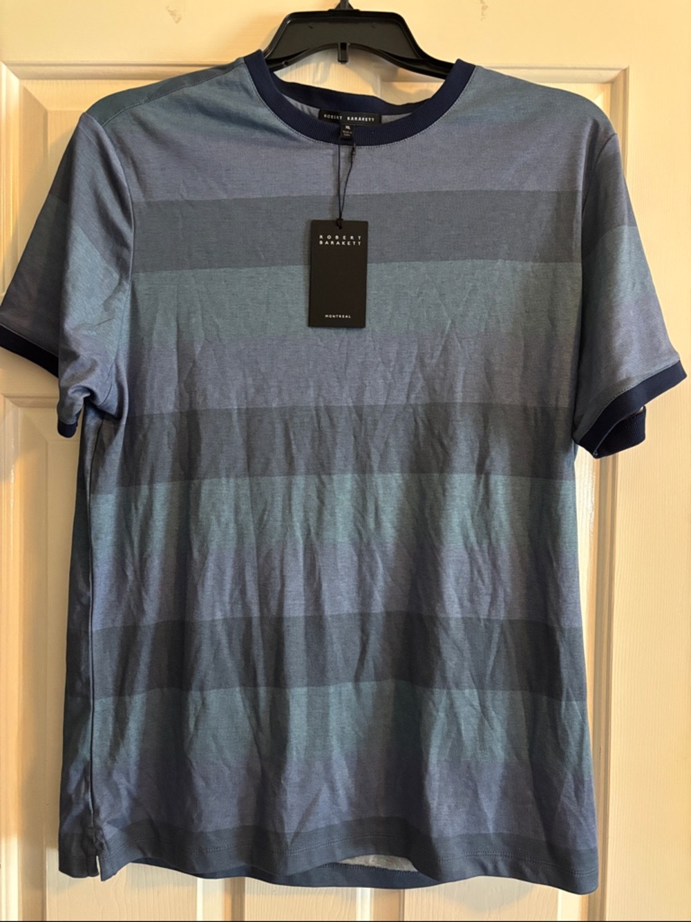 Robert Barakett Navy and Light Blue Striped Crew Neck Tee